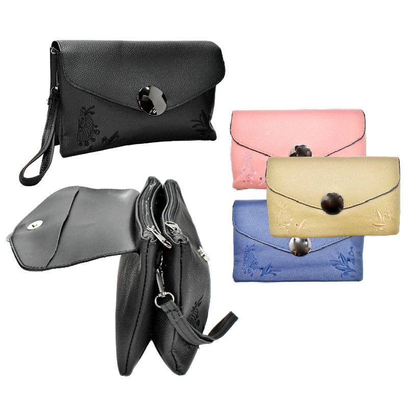 Cartera De Mano Doble Compartimiento Boton Negro