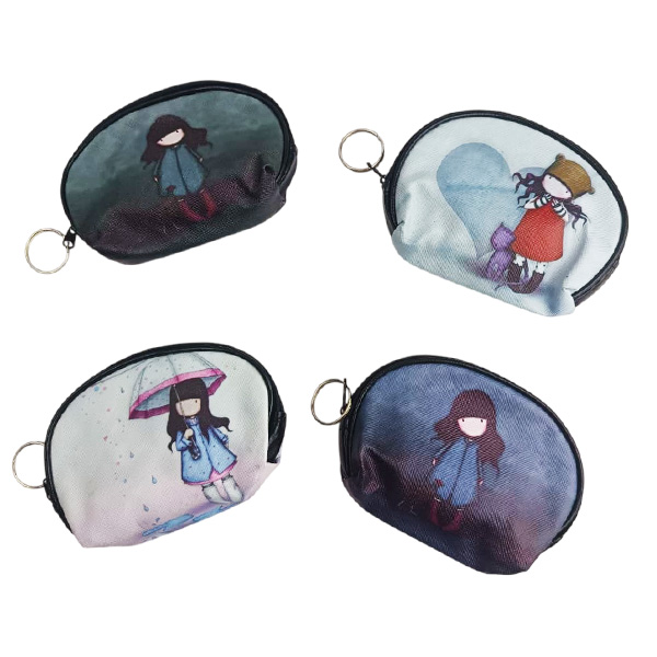 Monedero tipo bolsa con ziper con diseños de muñecas