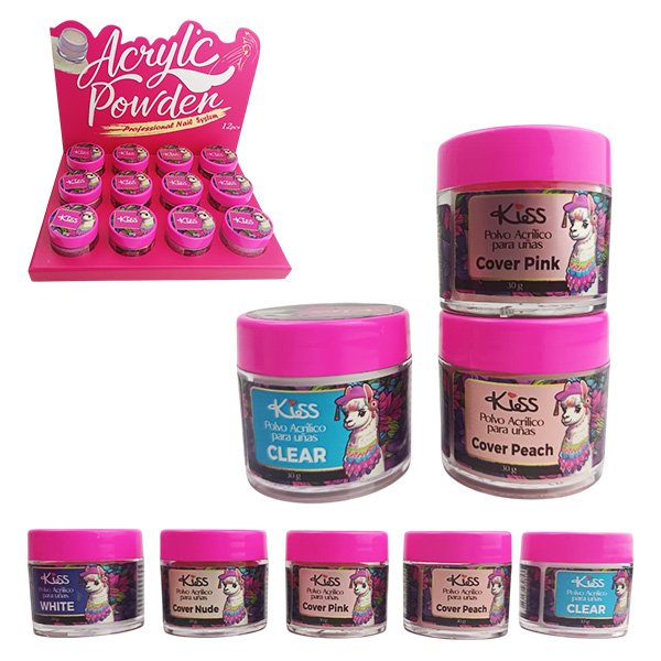 Acrílico en polvo profesional para uñas Kiss 30g tonos surtidos