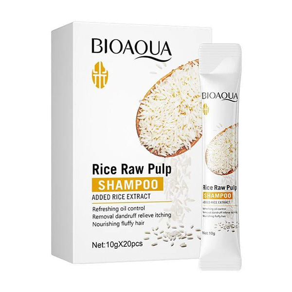 Shampoo de extracto de arroz en sobres caja de 20 unidades Bioaqua