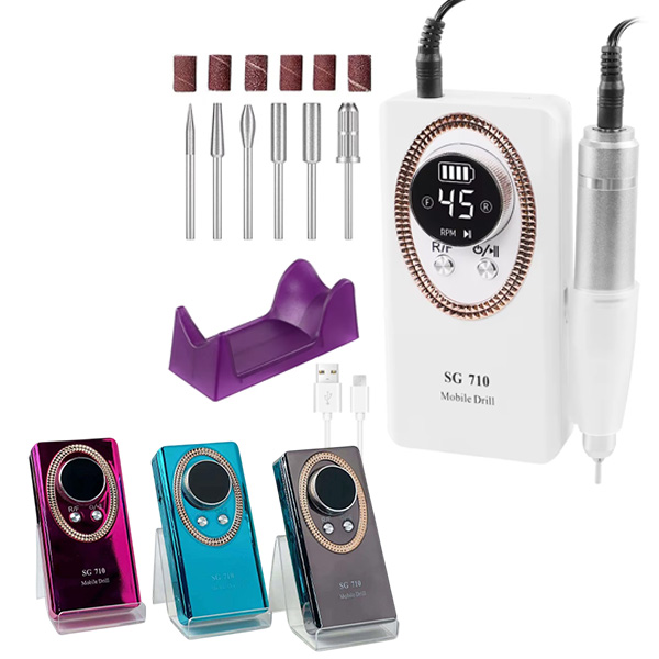 Drill de uñas SG710  profesional inalámbrico en corolores metalizados