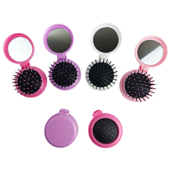 Mini cepillo para cabello con espejo redondo plegable para viajes