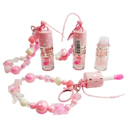 [6973100280754] Brillo labial mágico clasic con llavero de perlas rosas - Aozy